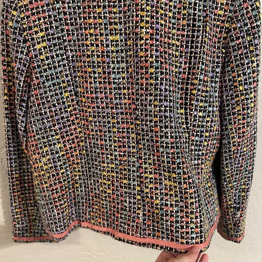 Y Hillard & Hanson Tweed Bow Accent Plus Size Pink Piped Pocketed Blazer - Picture 11 of 11